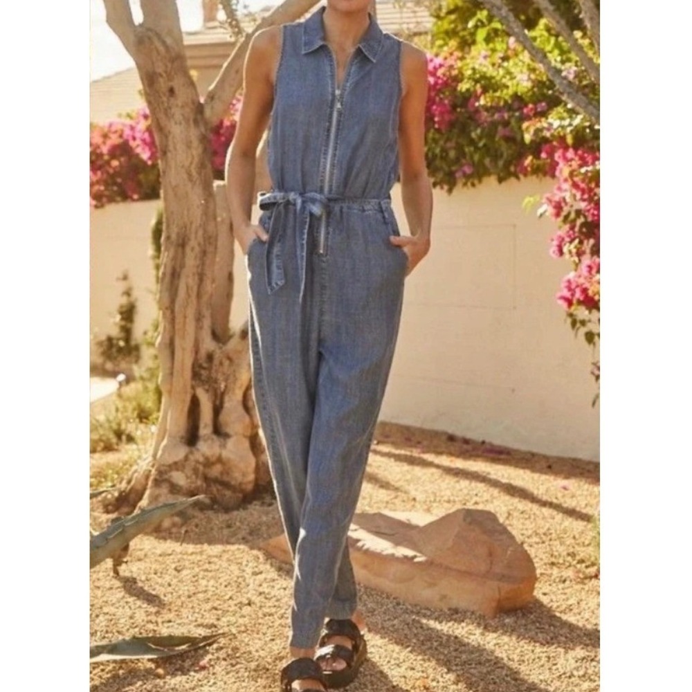 Velvet Heart Tait Malibu Zip Up Jumpsuit NWT Sz S Blue Tencel Sleeveless Utility - Picture 2 of 6